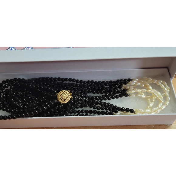 Vintage multistrand baroque pearl black glass bead necklace with 14k gold clasp - Picture 7 of 7